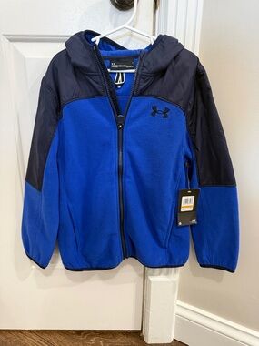 Brand New with Tags- Under Armour Royal Blue and Navy Hooded Fleece Jacket sz7